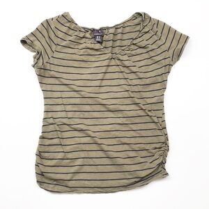 Oh Baby by Motherhood olive green & navy striped V neck ruched top